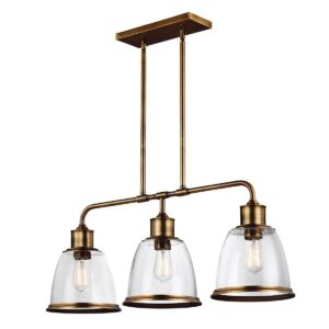 Humlebæk bistrolampe i patineret messing-finish med 3 lyskilder