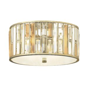 Klampenborg loftlampe i vintage sølv-finish med klar- og ravfarvet krystaller og 3 lyskilder