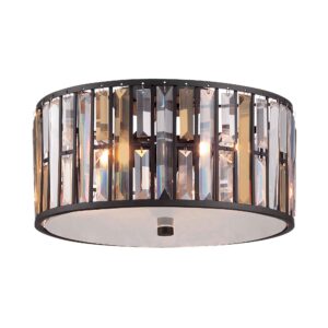 Klampenborg loftlampe i vintage bronze-finish med ravfarvet krystaller og 3 lyskilder
