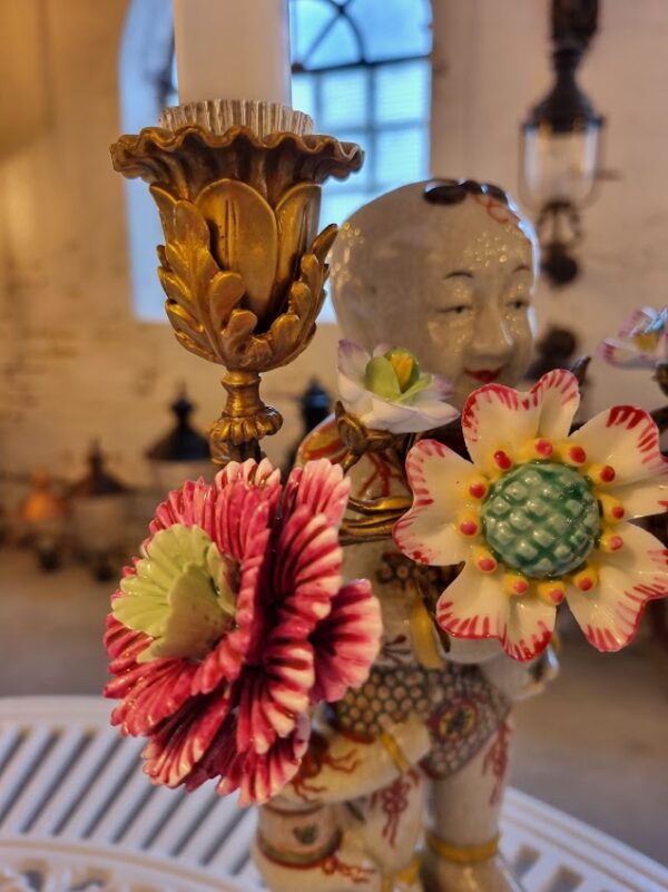 2 lysestager mor og barn og blomster i porcelæn og messing til 2 stearinlys - Image 8