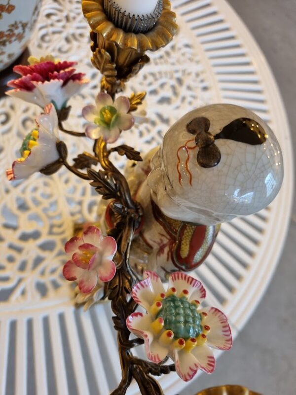 2 lysestager mor og barn og blomster i porcelæn og messing til 2 stearinlys - Image 7