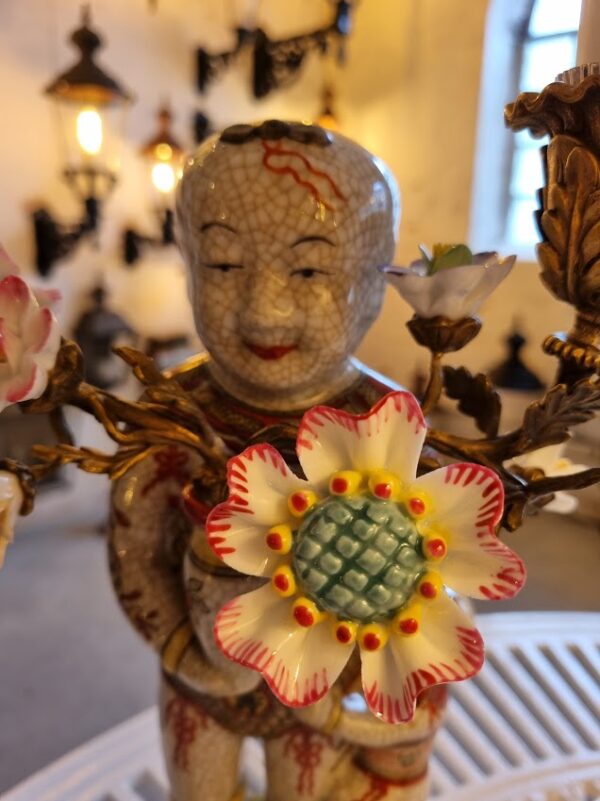 2 lysestager mor og barn og blomster i porcelæn og messing til 2 stearinlys - Image 6