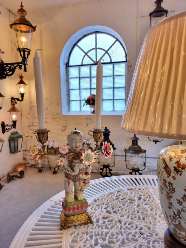 2 lysestager mor og barn og blomster i porcelæn og messing til 2 stearinlys - Image 4