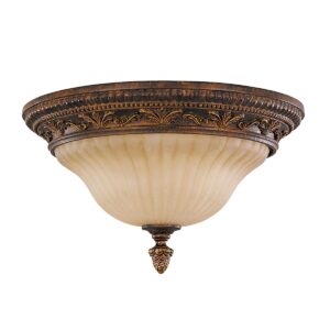 Ribe loftlampe i antik rustik skildpadde-finish med riflet glas og 2 lyskilder