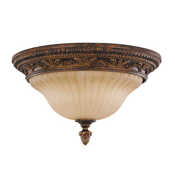 Ribe loftlampe i antik rustik skildpadde-finish med riflet glas og 2 lyskilder