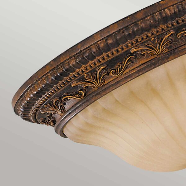 Ribe loftlampe i antik rustik skildpadde-finish med riflet glas og 2 lyskilder - Image 4