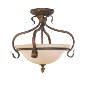 Ribe loftlampe i antik rustik skildpadde-finish med riflet glas og 3 lyskilder
