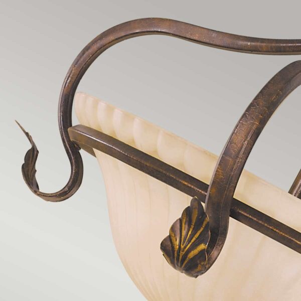 Ribe loftlampe i antik rustik skildpadde-finish med riflet glas og 3 lyskilder - Image 3