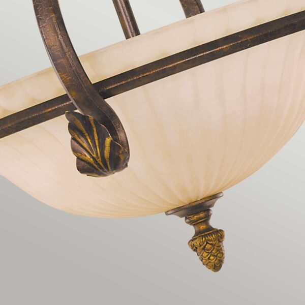Ribe loftlampe i antik rustik skildpadde-finish med riflet glas og 3 lyskilder - Image 4