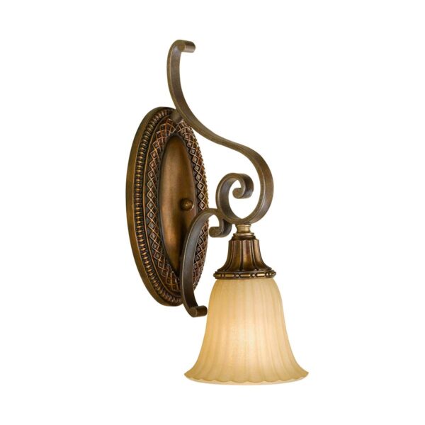 Rungsted væglampe hængende i antik bronze-finish med ravfarvet glas og 1 lyskilde