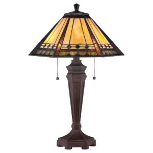 Tiffany Arden bordlampe i vintage bronze-finish med 2 lyskilder