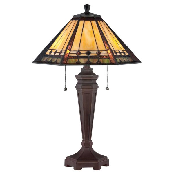 Tiffany Arden bordlampe i vintage bronze-finish med 2 lyskilder