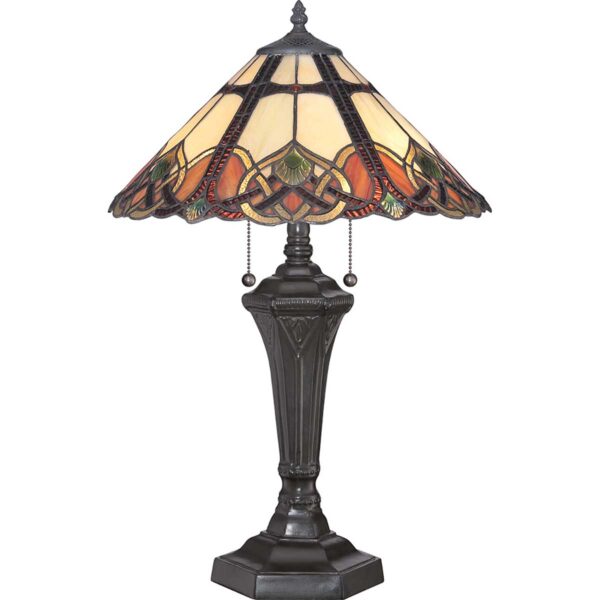Tiffany Cambridge bordlampe i vintage bronze-finish med 2 lyskilder