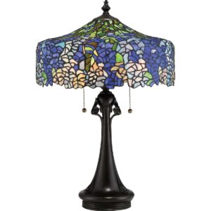 Tiffany Cobalt bordlampe i vintage bronze-finish med 3 lyskilder