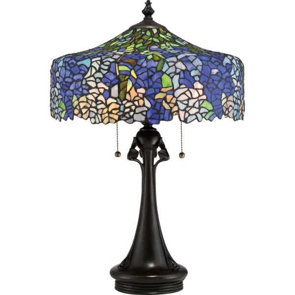 Tiffany Cobalt bordlampe i vintage bronze-finish med 3 lyskilder