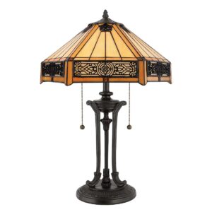 Tiffany Indus bordlampe i vintage bronze-finish med 2 lyskilder