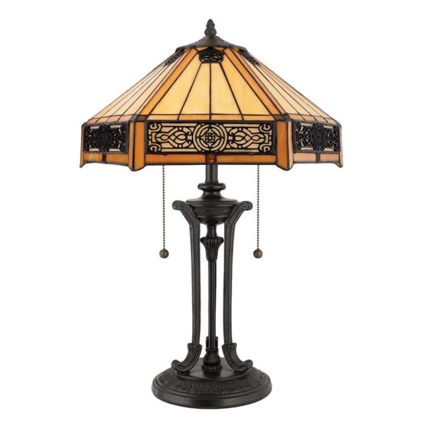 Tiffany Indus bordlampe i vintage bronze-finish med 2 lyskilder