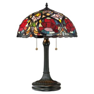 Tiffany Larissa bordlampe i vintage bronze-finish med 2 lyskilder