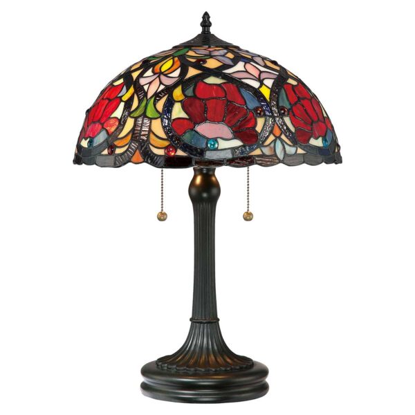 Tiffany Larissa bordlampe i vintage bronze-finish med 2 lyskilder