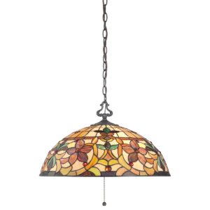 Tiffany Kami hængelampe i kæde i vintage bronze-finish med 3 lyskilder
