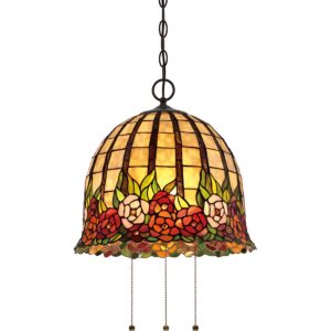 Tiffany Rose hængelampe i kæde i vintage bronze-finish med 3 lyskilder