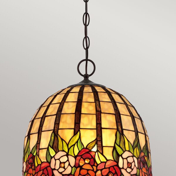 Tiffany Rose hængelampe i kæde i vintage bronze-finish med 3 lyskilder - Image 3