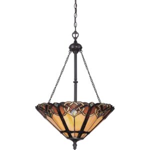 Tiffany Cambridge hængelampe i kæde i vintage bronze-finish med 3 lyskilder