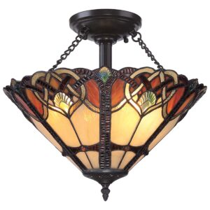 Tiffany Cambridge loftlampe i vintage bronze-finish med 2 lyskilder