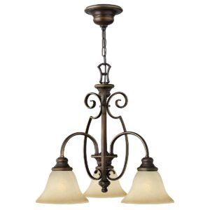 Viborg lysekrone i antik bronze-finish med røgfarvet glas og 3 lyskilder