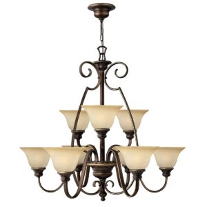 Viborg lysekrone i antik bronze-finish med røgfarvet glas og 9 lyskilder