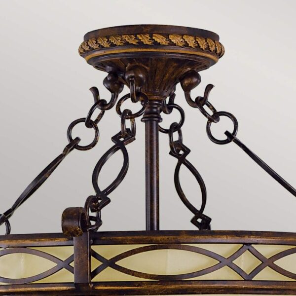Helsingør 1 loftlampe i valnødsfarvet rustik jern-finish med riflet glas og 2 lyskilder - Image 4