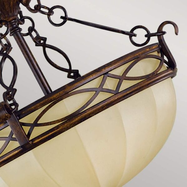 Helsingør 1 loftlampe i valnødsfarvet rustik jern-finish med riflet glas og 2 lyskilder - Image 3