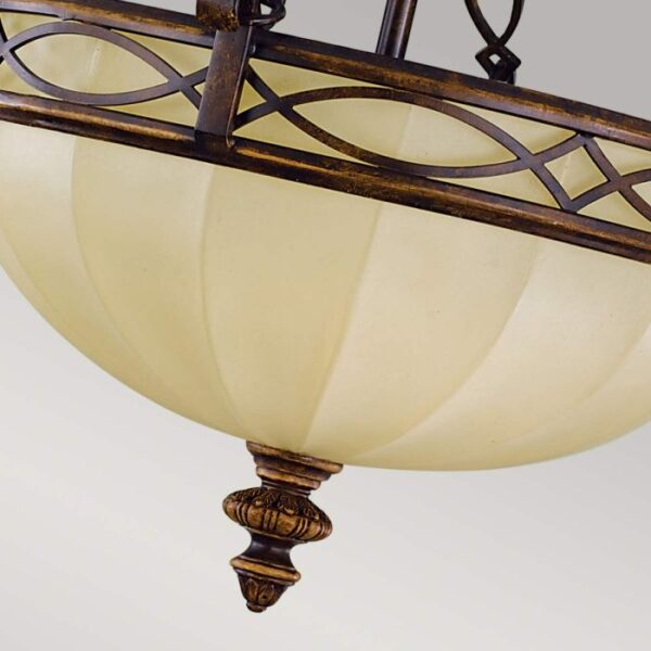 Helsingør 1 loftlampe i valnødsfarvet rustik jern-finish med riflet glas og 2 lyskilder - Image 2