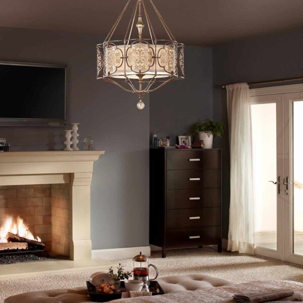Marcella chandelier i patineret bronze og guld-finish med creme glas og 3 lyskilder - Image 2