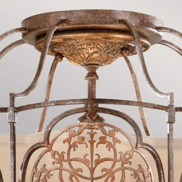Marcella loftlampe i patineret bronze og guld-finish med creme glas og 3 lyskilder - Image 2