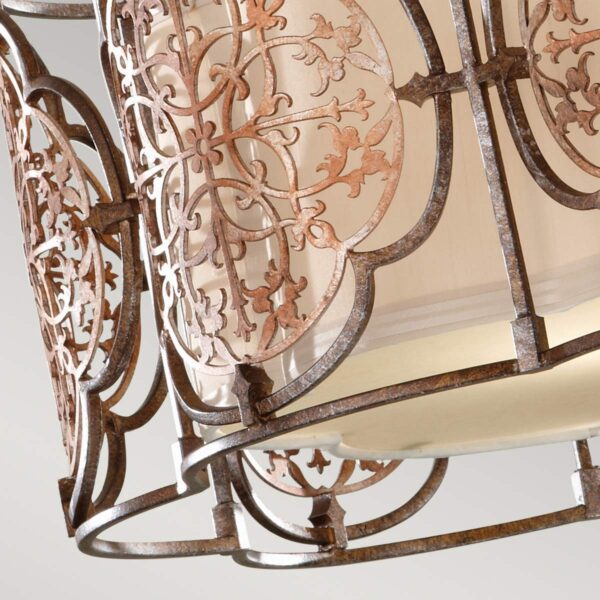 Marcella loftlampe i patineret bronze og guld-finish med creme glas og 3 lyskilder - Image 4