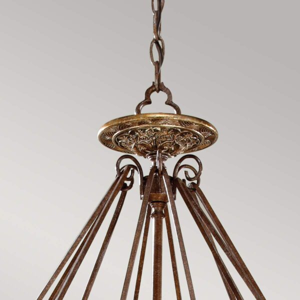Marcella chandelier i patineret bronze og guld-finish med creme glas og 4 lyskilder - Image 2