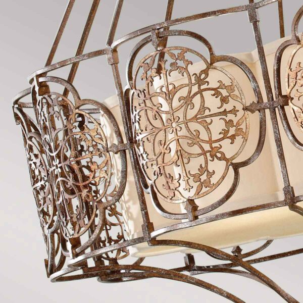 Marcella chandelier i patineret bronze og guld-finish med creme glas og 4 lyskilder - Image 4