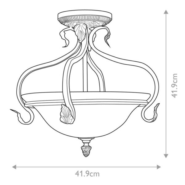 Ribe loftlampe i antik rustik skildpadde-finish med riflet glas og 3 lyskilder - Image 6