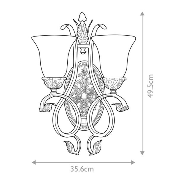 Ribe væglampe opret i antik rustik skildpadde-finish med riflet glas og 2 lyskilder - Image 6