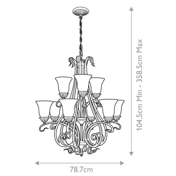 Ribe lysekrone i antik rustik skildpadde-finish med riflet glas og 9 lyskilder - Image 6