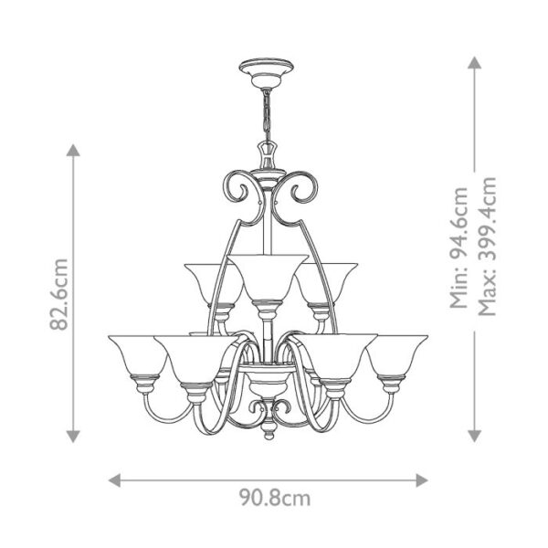 Viborg lysekrone i antik bronze-finish med røgfarvet glas og 9 lyskilder - Image 8