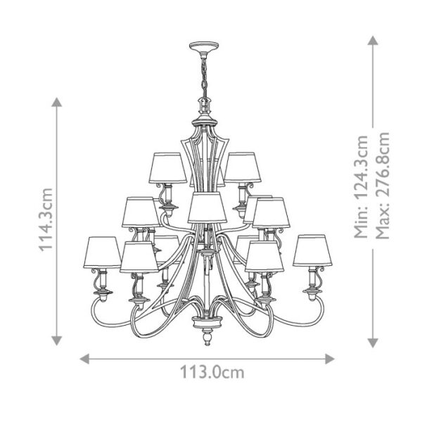 Espergærde chandelier i antik bronze-finish med organzaskærme og 15 lyskilder - Image 11