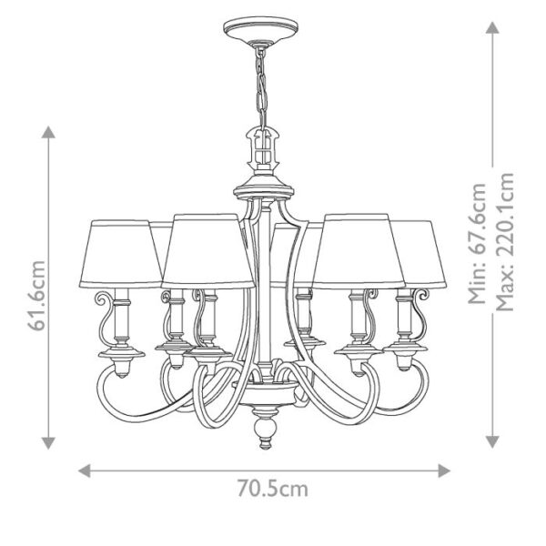 Espergærde chandelier i antik bronze-finish med organzaskærme og 9 lyskilder - Image 8