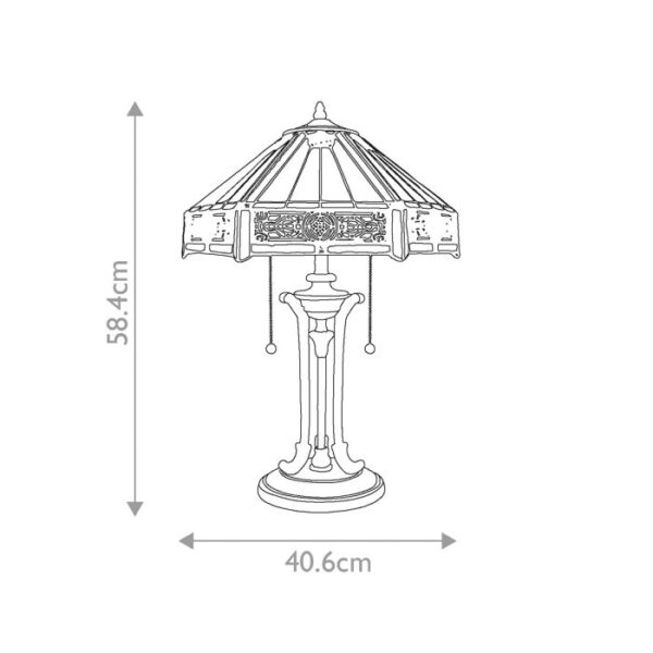 Tiffany Indus bordlampe i vintage bronze-finish med 2 lyskilder - Image 11