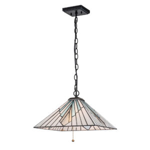 Tiffany Alderley hængelampe i kæde i vintage bronze-finish med 2 lyskilder