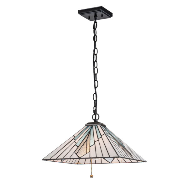 Tiffany Alderley hængelampe i kæde i vintage bronze-finish med 2 lyskilder