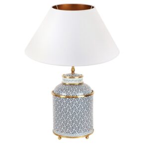 Tea bordlampe i messing og porcelæn i blå og hvide farver