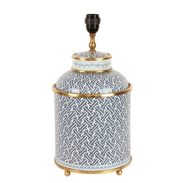 Tea bordlampe i messing og porcelæn i blå og hvide farver - Image 2