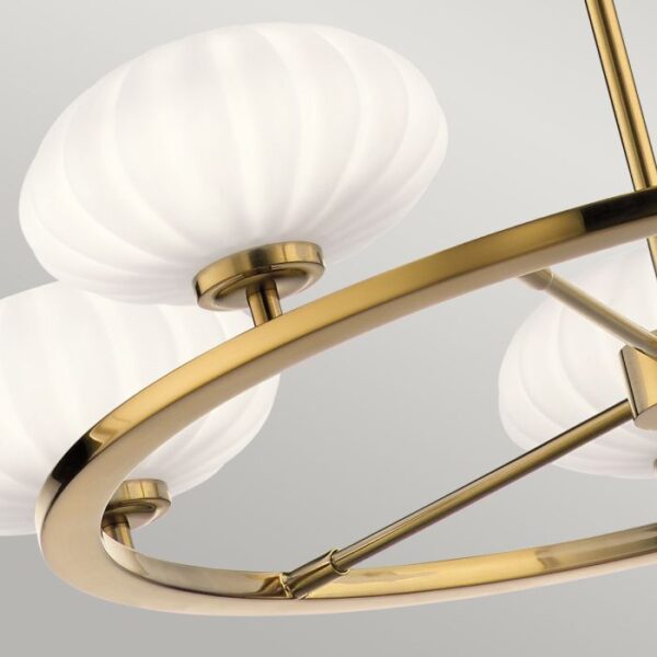 Kgs. Lyngby designer chandelier i rødguld-messing-finish med 5 opalglas og lyskilder - Image 7